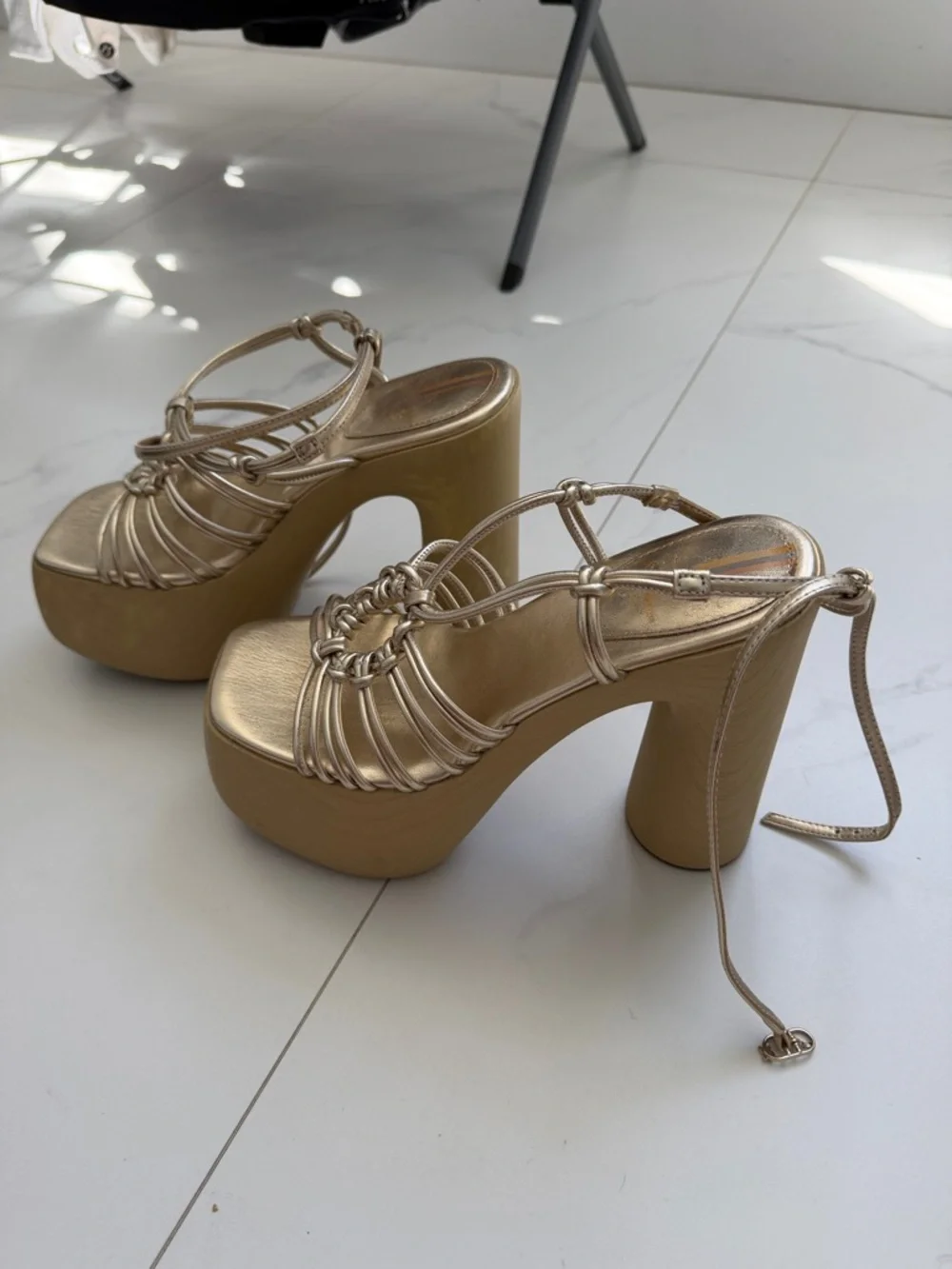 Sam Edelman Gold Strappy Platform Heels for Women - Picture 5 of 7